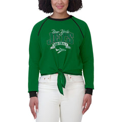 New York Jets WEAR by Erin Andrews Women's Plus Size Tie-Front Long Sleeve Top Green/Black - NFL