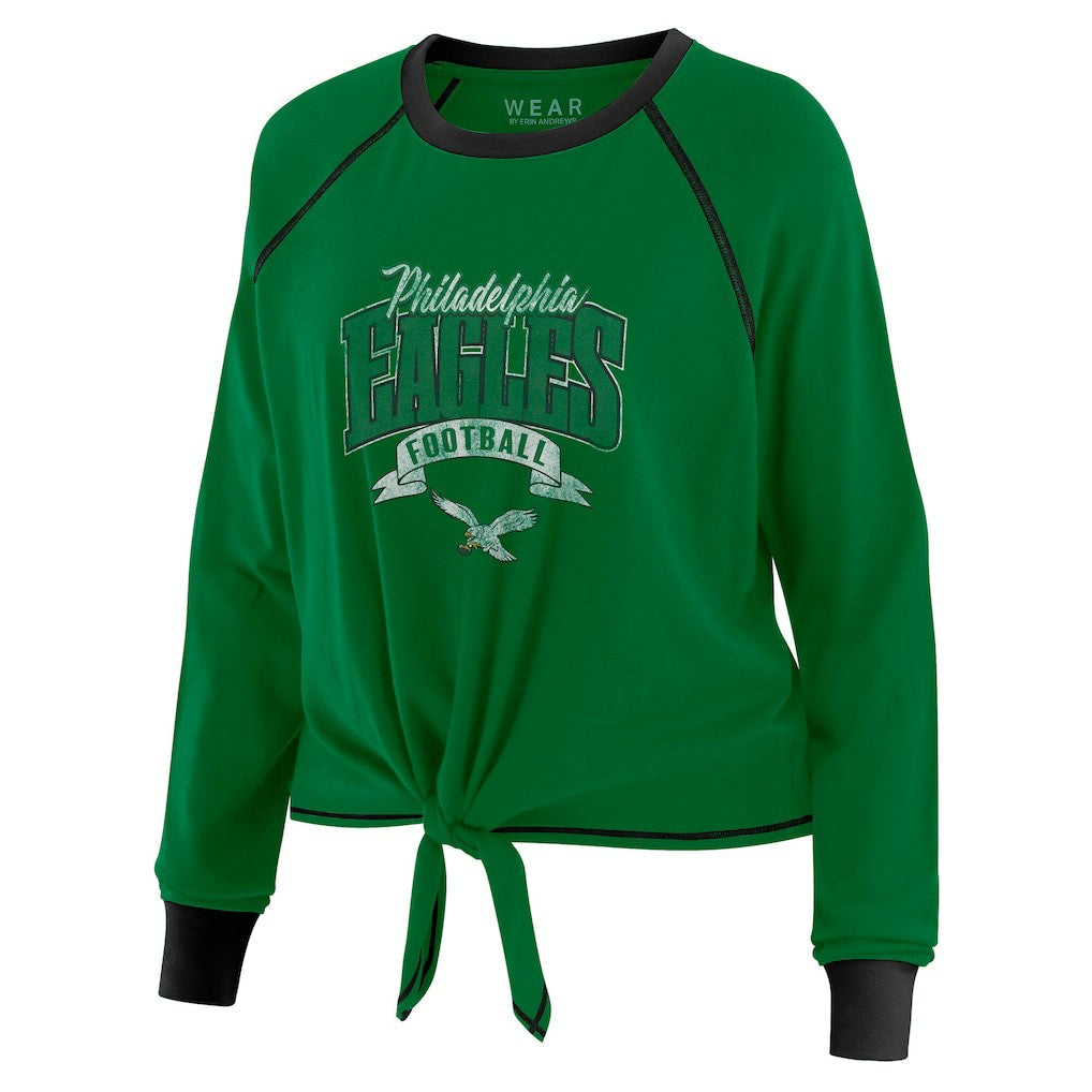 Philadelphia Eagles WEAR by Erin Andrews Women's Plus Size Tie-Front Long Sleeve Top Green/Black - NFL