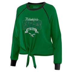Philadelphia Eagles WEAR by Erin Andrews Women's Plus Size Tie-Front Long Sleeve Top Green/Black - NFL