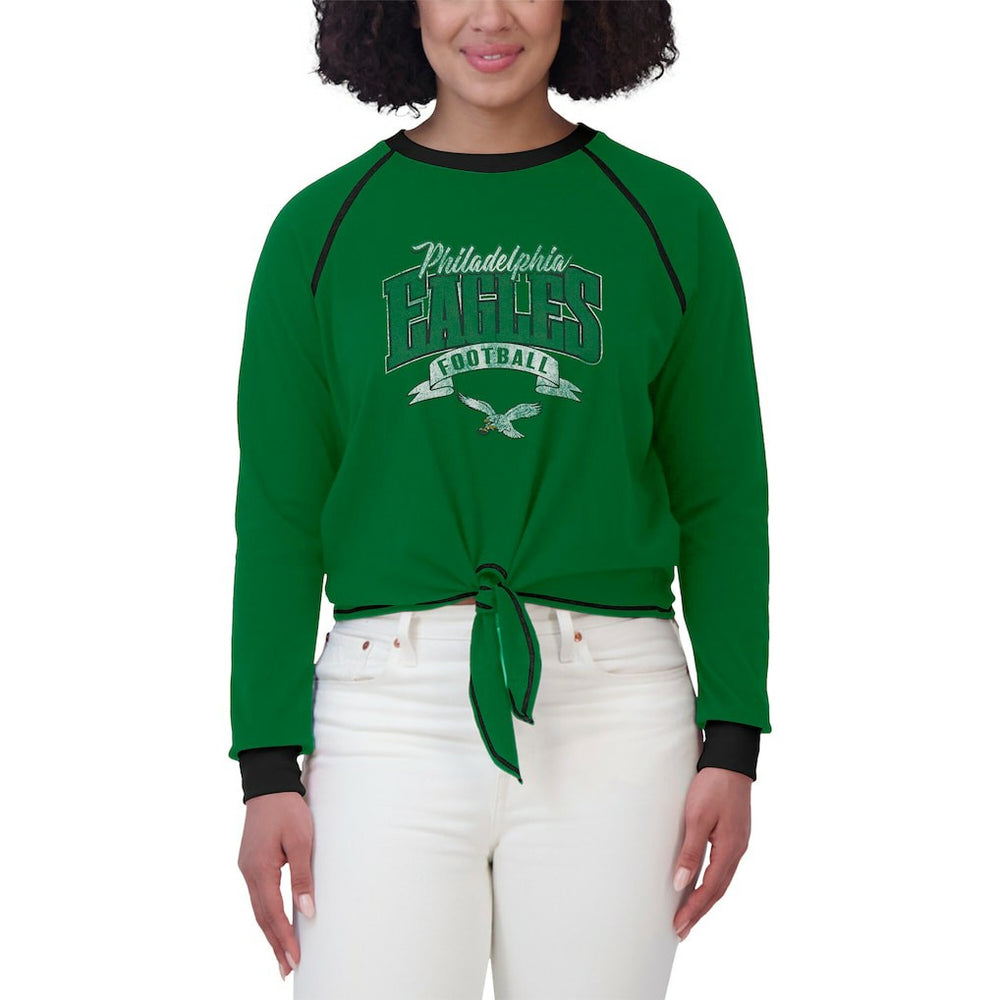 Philadelphia Eagles WEAR by Erin Andrews Women's Plus Size Tie-Front Long Sleeve Top Green/Black - NFL
