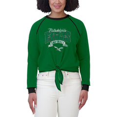 Philadelphia Eagles WEAR by Erin Andrews Women's Plus Size Tie-Front Long Sleeve Top Green/Black - NFL