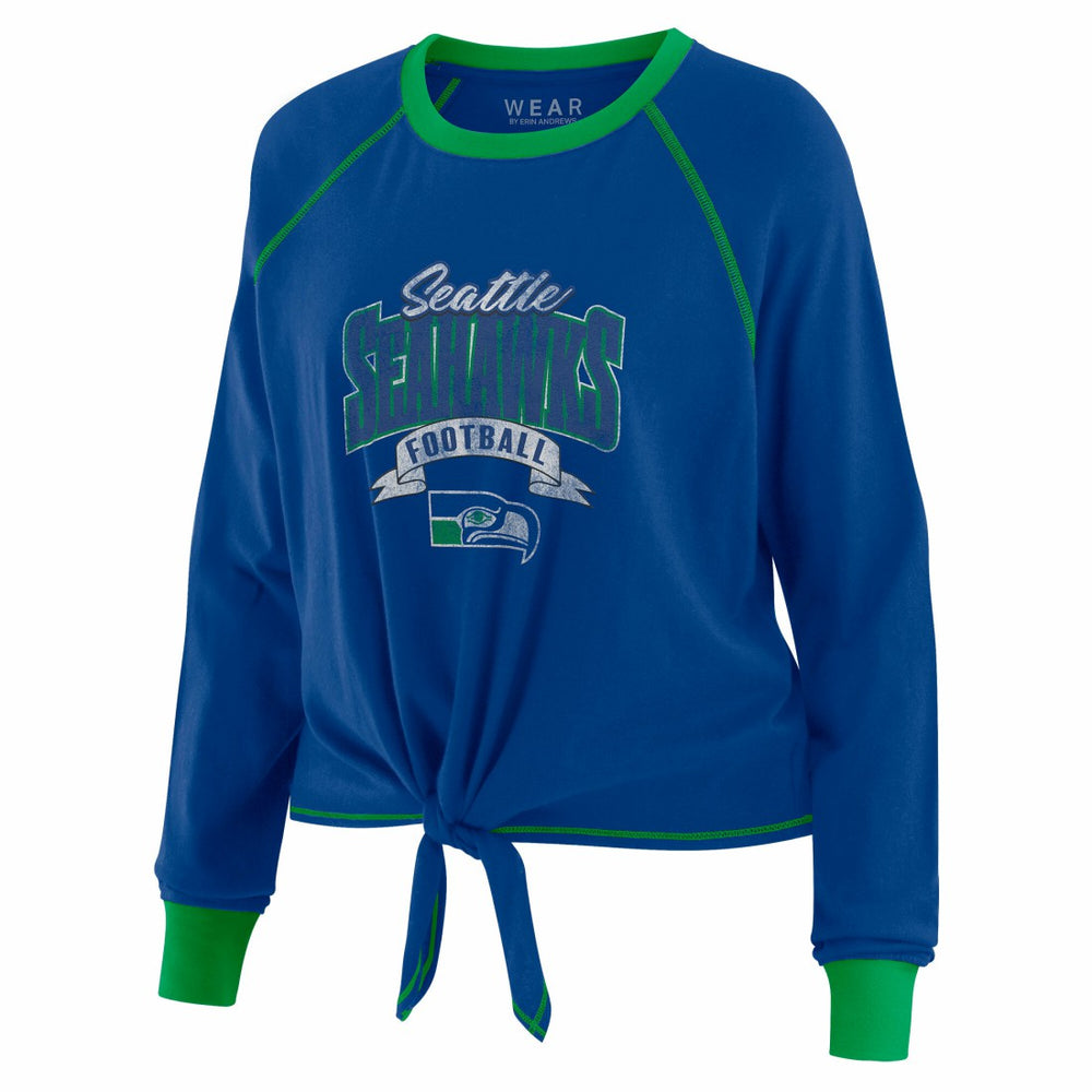 Seattle Seahawks WEAR by Erin Andrews Women's Plus Size Tie-Front Long Sleeve Top Royal/Neon Green - NFL