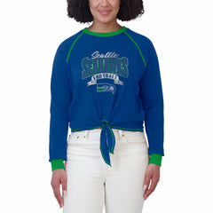 Seattle Seahawks WEAR by Erin Andrews Women's Plus Size Tie-Front Long Sleeve Top Royal/Neon Green - NFL