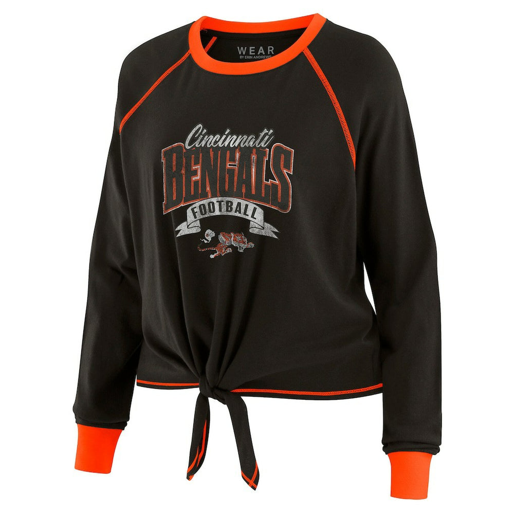 Cincinnati Bengals WEAR by Erin Andrews Women's Plus Size Tie-Front Long Sleeve Top Black/Orange - NFL