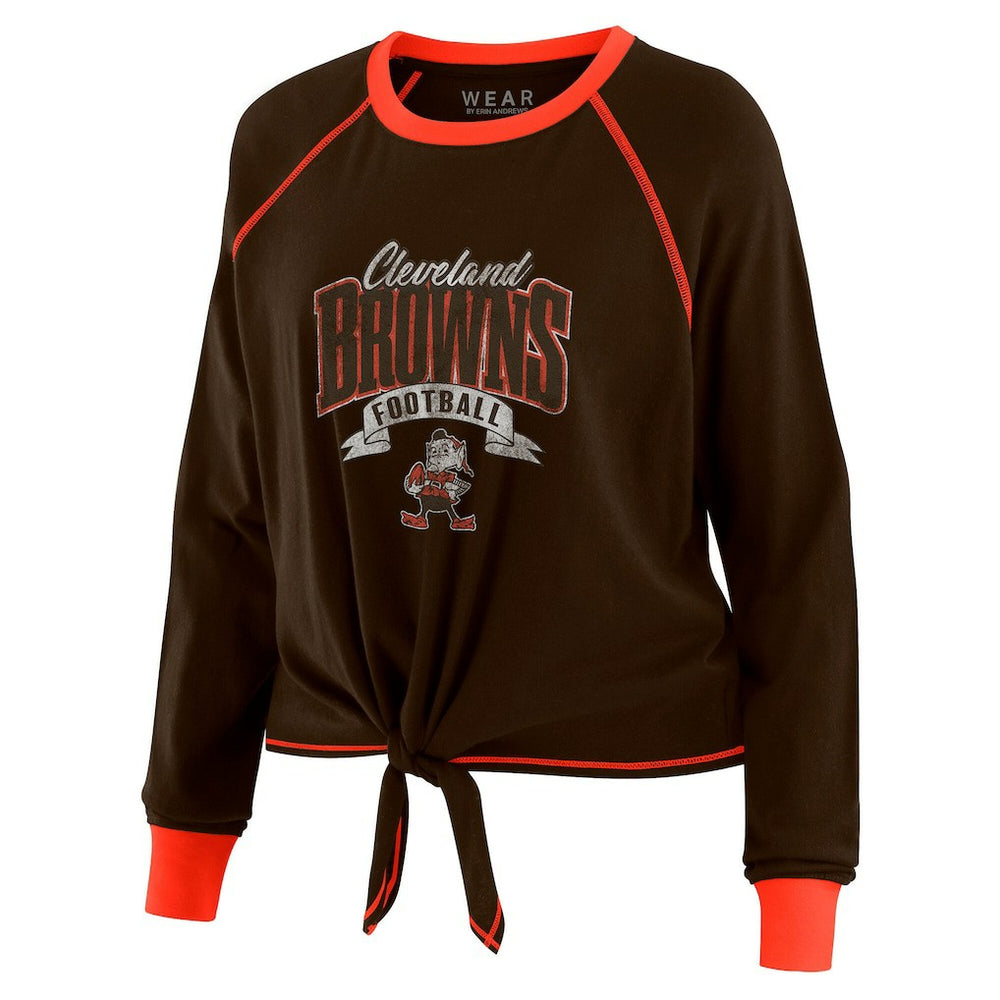 Cleveland Browns WEAR by Erin Andrews Women's Plus Size Tie-Front Long Sleeve Top Brown/Orange - NFL