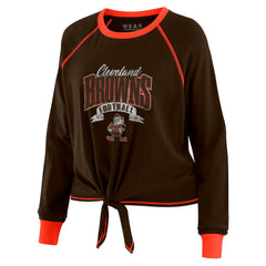 Cleveland Browns WEAR by Erin Andrews Women's Plus Size Tie-Front Long Sleeve Top Brown/Orange - NFL