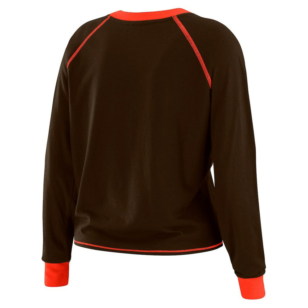 Cleveland Browns WEAR by Erin Andrews Women's Plus Size Tie-Front Long Sleeve Top Brown/Orange - NFL