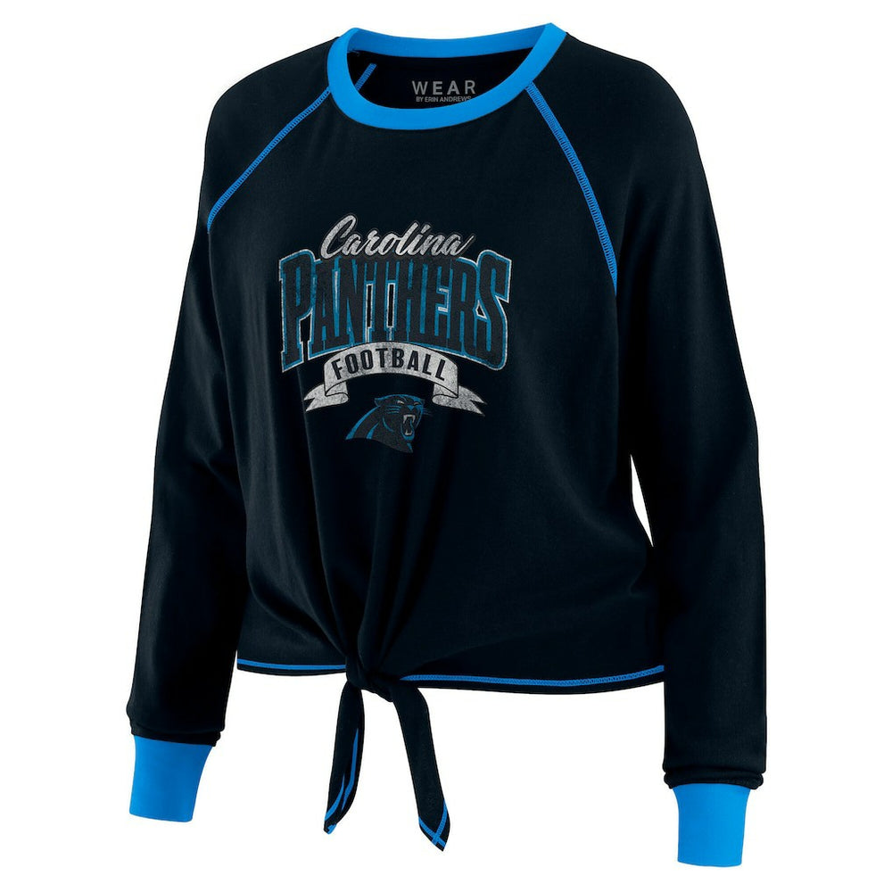 Carolina Panthers WEAR by Erin Andrews Women's Plus Size Tie-Front Long Sleeve Top Black/Blue - NFL