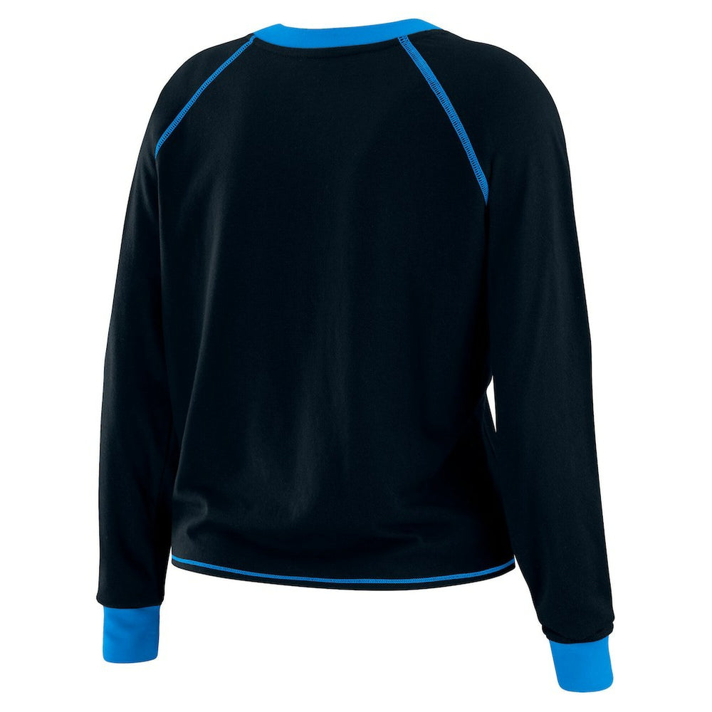 Carolina Panthers WEAR by Erin Andrews Women's Plus Size Tie-Front Long Sleeve Top Black/Blue - NFL