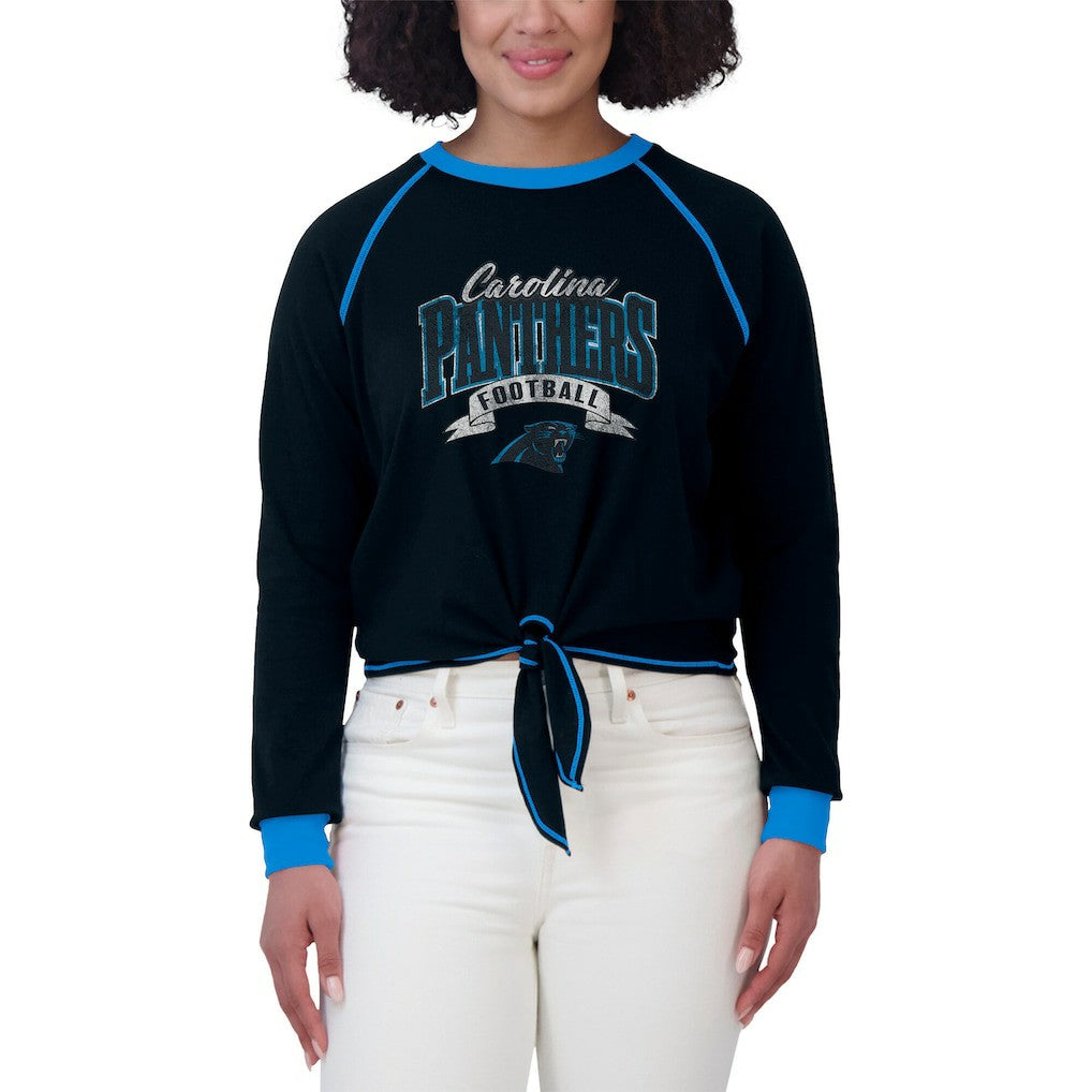 Carolina Panthers WEAR by Erin Andrews Women's Plus Size Tie-Front Long Sleeve Top Black/Blue - NFL