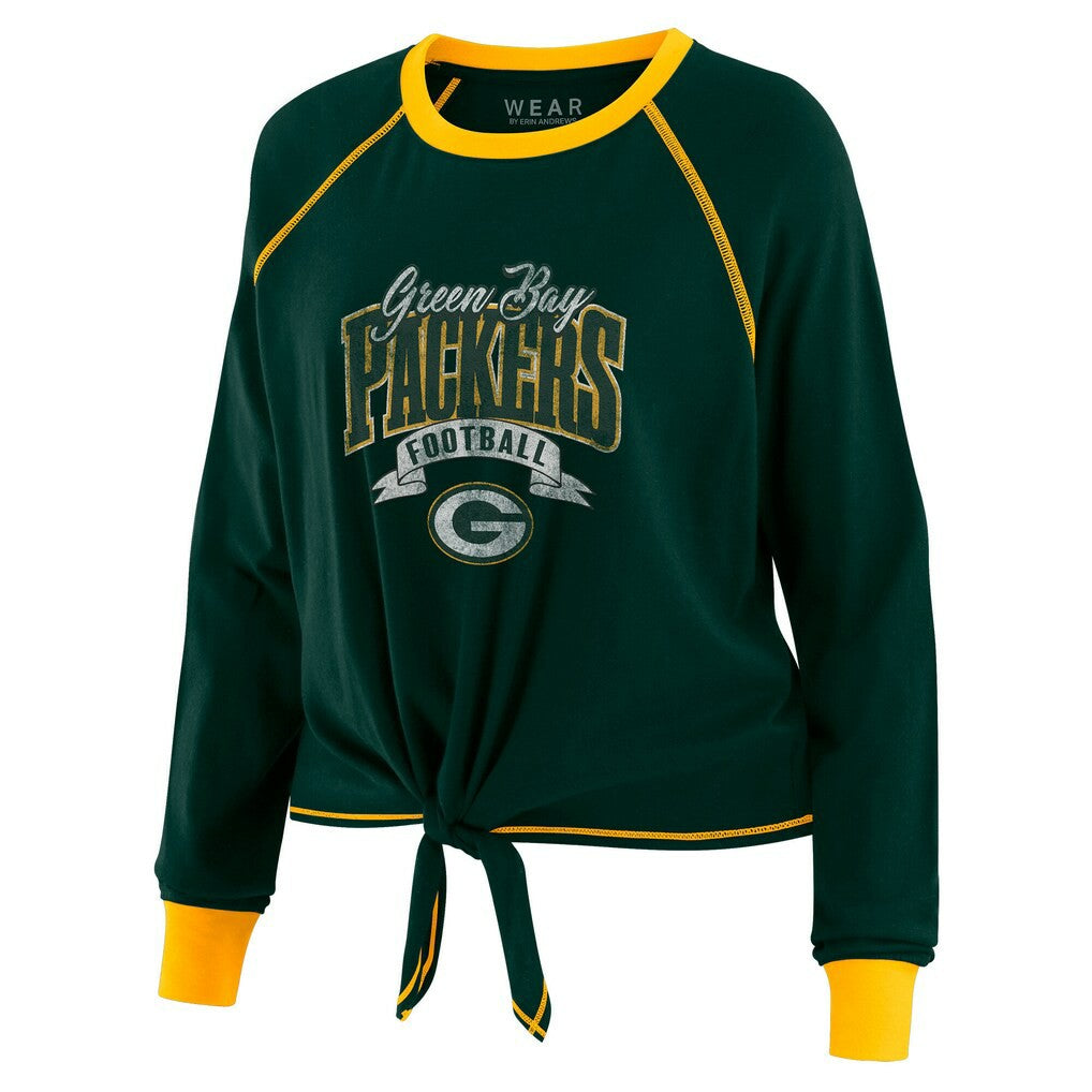Green Bay Packers WEAR by Erin Andrews Women's Plus Size Tie-Front Long Sleeve Top Green/Gold - NFL