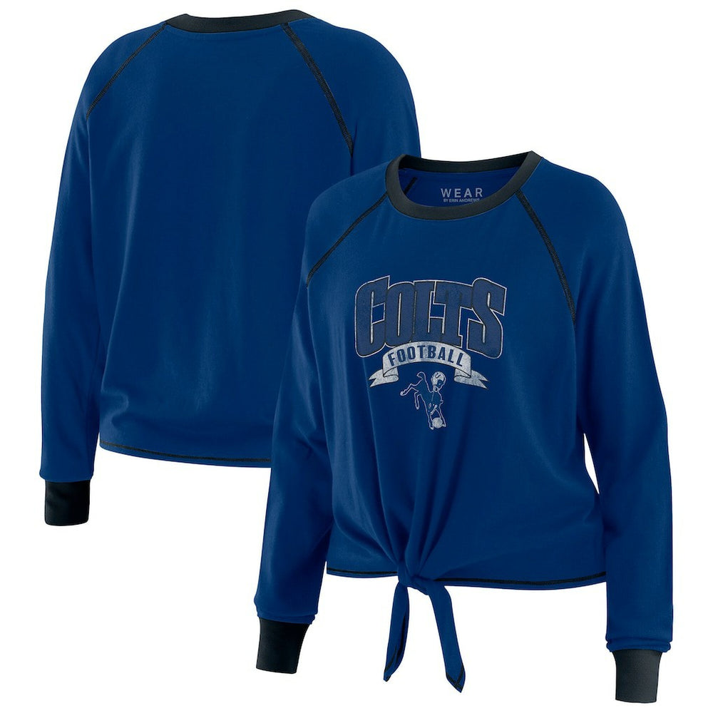 Indianapolis Colts WEAR by Erin Andrews Women's Plus Size Tie-Front Long Sleeve Top Royal/Black - NFL