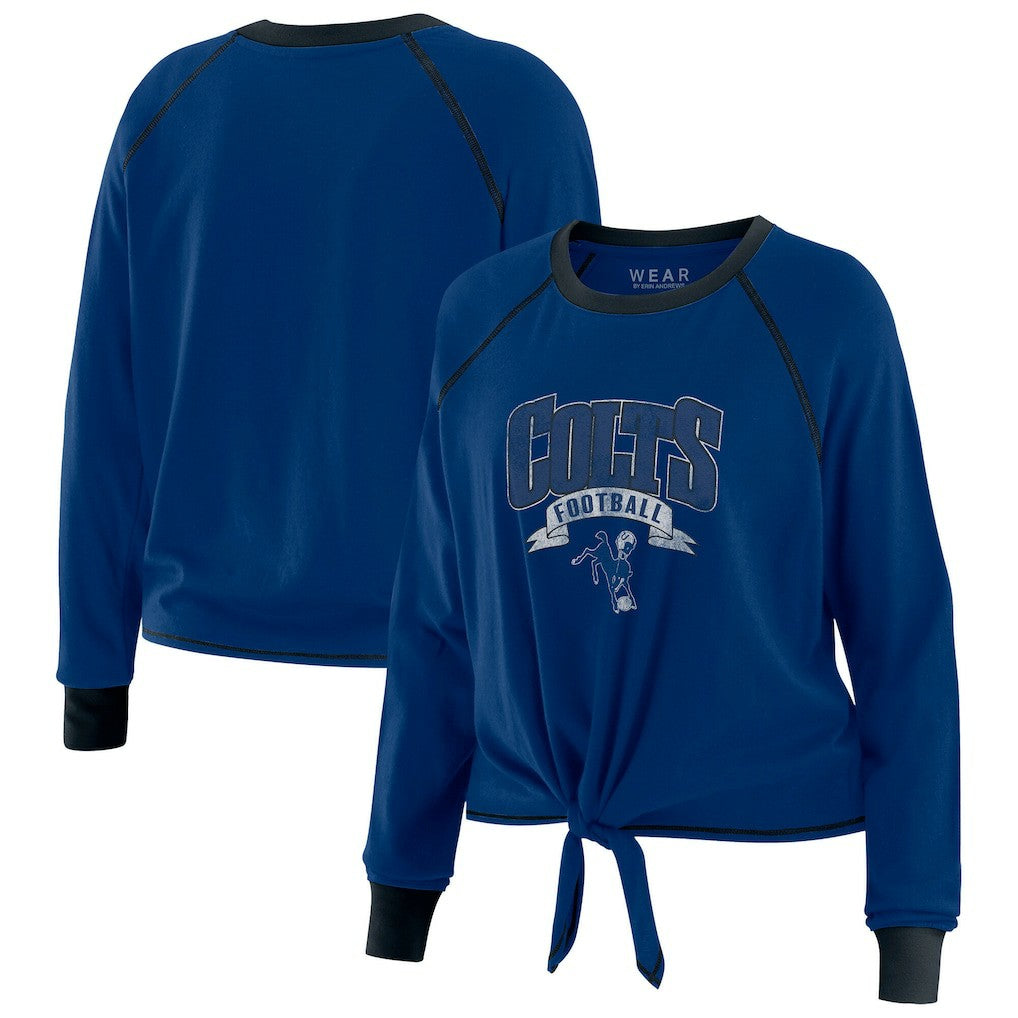 Indianapolis Colts WEAR by Erin Andrews Women's Plus Size Tie-Front Long Sleeve Top Royal/Black - NFL