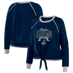 Dallas Cowboys WEAR by Erin Andrews Women's Plus Size Tie-Front Long Sleeve Top Navy/Silver - NFL