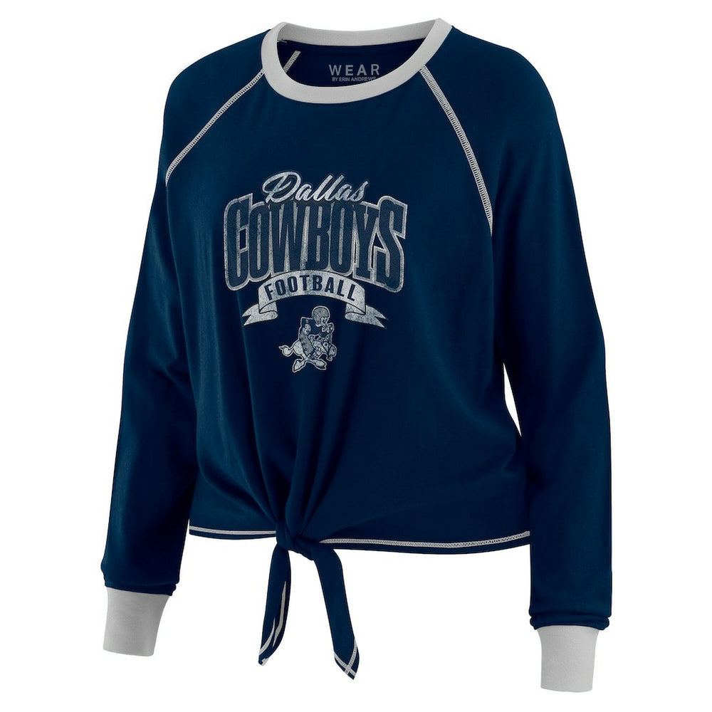 Dallas Cowboys WEAR by Erin Andrews Women's Plus Size Tie-Front Long Sleeve Top Navy/Silver - NFL