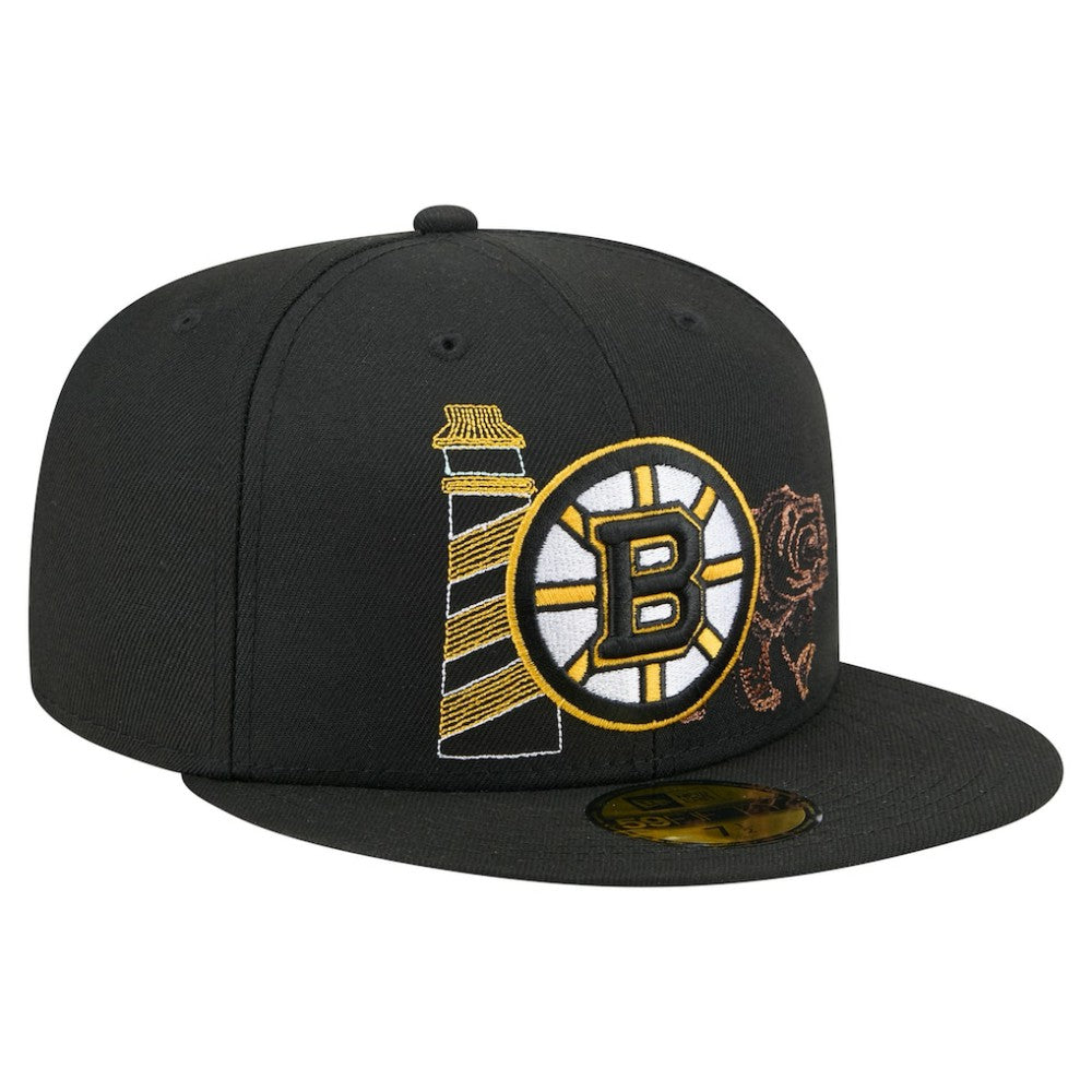 Boston Bruins New Era State Stitch 59FIFTY Fitted Hat Black