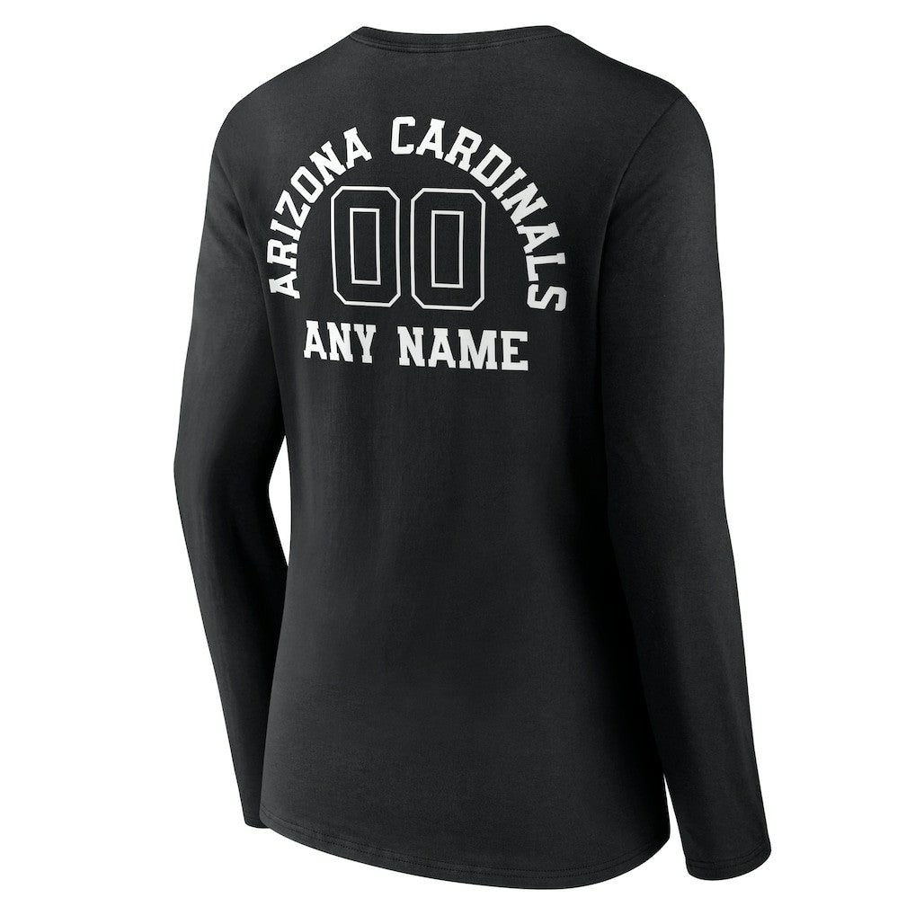 Arizona Cardinals Women's Personalized Name & Number Monochrome Long Sleeve V-Neck T-Shirt Black - NFL