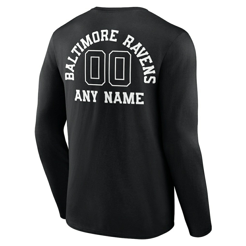 Baltimore Ravens Personalized Name & Number Monochrome Long Sleeve T-Shirt Black - NFL