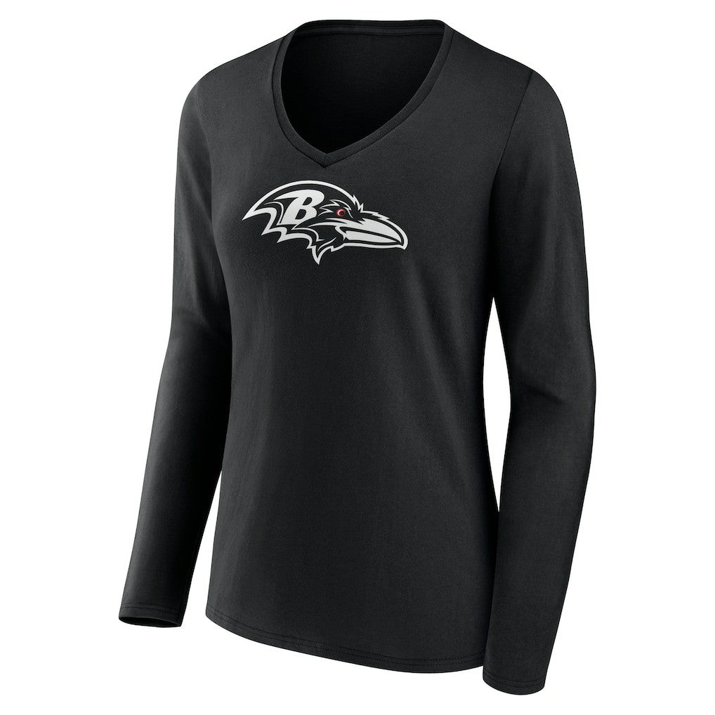 Baltimore Ravens Women's Personalized Name & Number Monochrome Long Sleeve V-Neck T-Shirt Black - NFL
