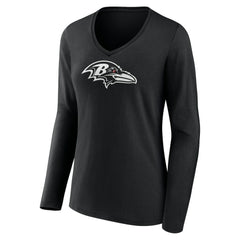 Baltimore Ravens Women's Personalized Name & Number Monochrome Long Sleeve V-Neck T-Shirt Black - NFL