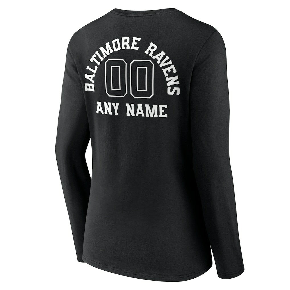Baltimore Ravens Women's Personalized Name & Number Monochrome Long Sleeve V-Neck T-Shirt Black - NFL