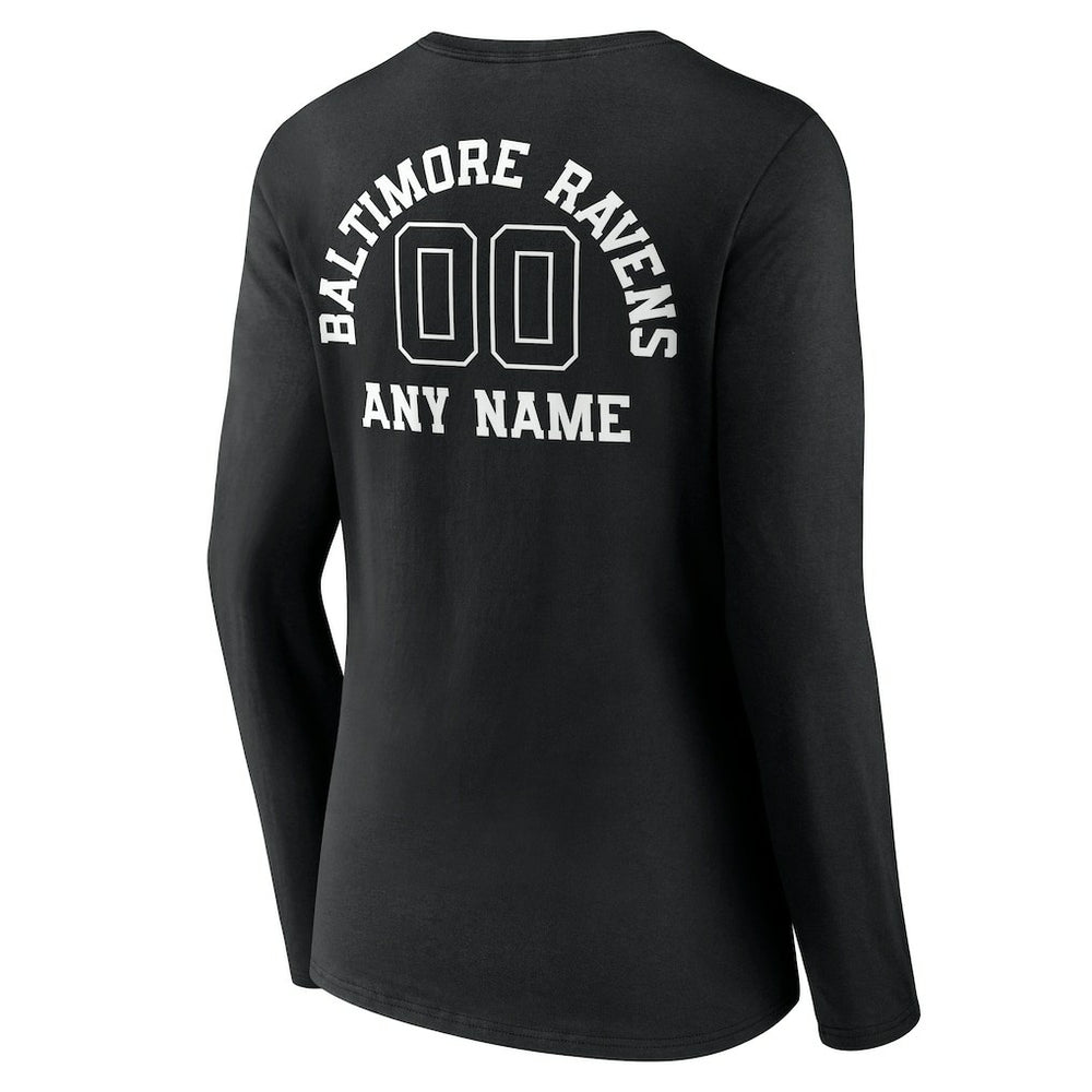 Baltimore Ravens Women's Personalized Name & Number Monochrome Long Sleeve V-Neck T-Shirt Black - NFL