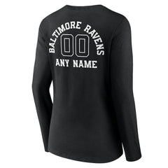 Baltimore Ravens Women's Personalized Name & Number Monochrome Long Sleeve V-Neck T-Shirt Black - NFL