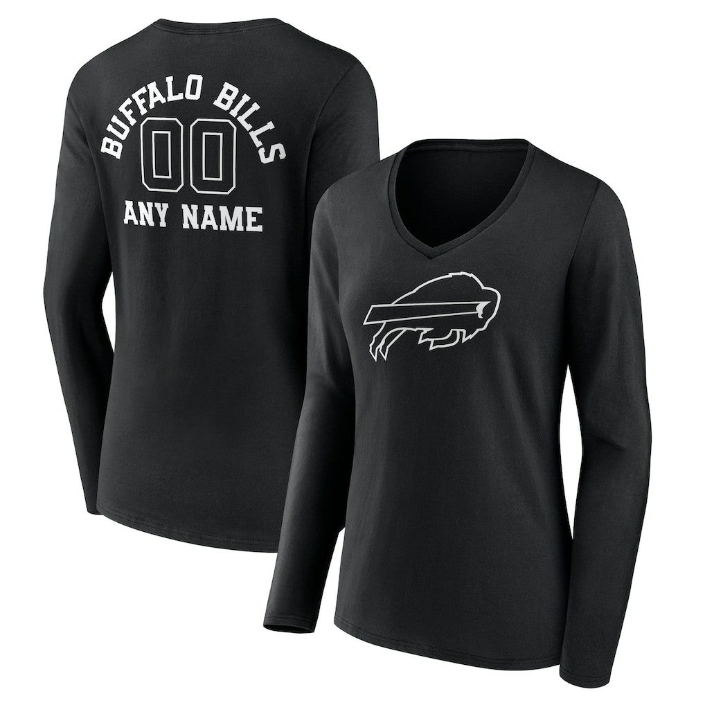 Buffalo Bills Women's Personalized Name & Number Monochrome Long Sleeve V-Neck T-Shirt Black - NFL