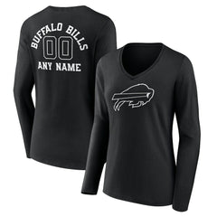 Buffalo Bills Women's Personalized Name & Number Monochrome Long Sleeve V-Neck T-Shirt Black - NFL