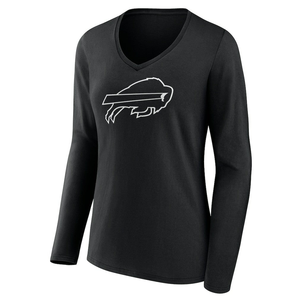Buffalo Bills Women's Personalized Name & Number Monochrome Long Sleeve V-Neck T-Shirt Black - NFL