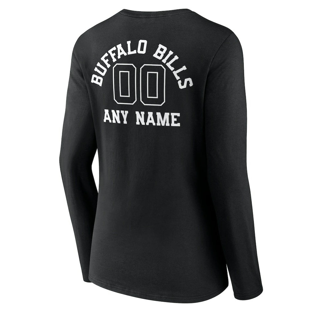 Buffalo Bills Women's Personalized Name & Number Monochrome Long Sleeve V-Neck T-Shirt Black - NFL