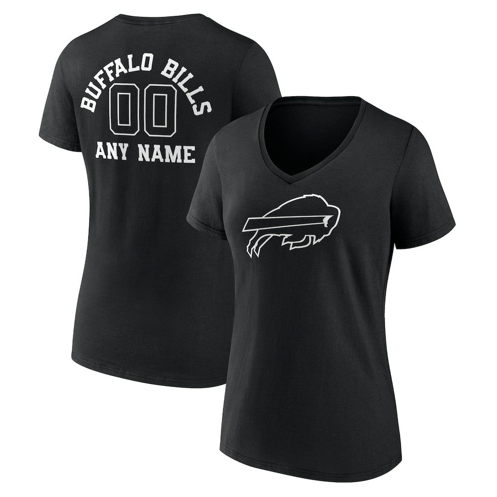 Buffalo Bills Women's Personalized Name & Number Monochrome V-Neck T-Shirt Black - NFL