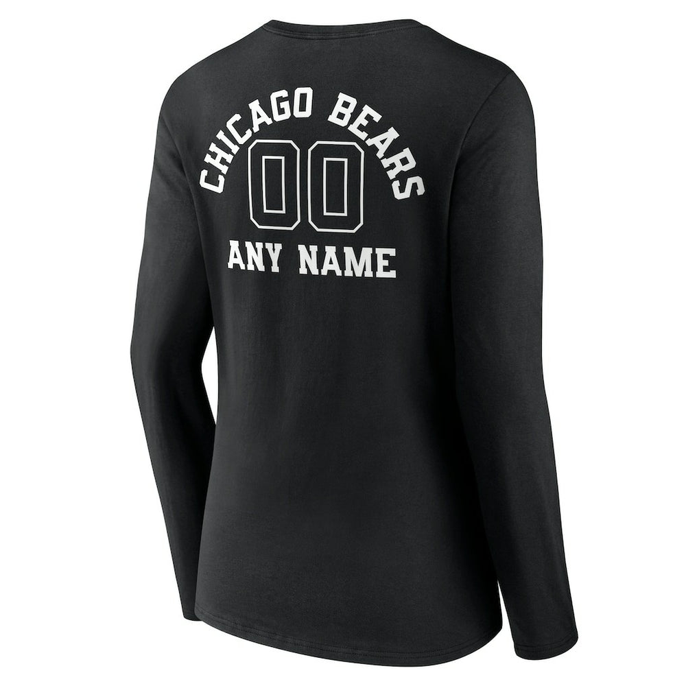 Chicago Bears Women's Personalized Name & Number Monochrome Long Sleeve V-Neck T-Shirt Black - NFL