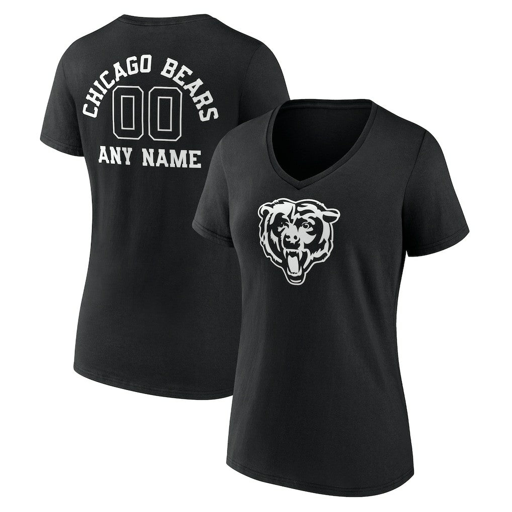 Chicago Bears Women's Personalized Name & Number Monochrome V-Neck T-Shirt Black - NFL