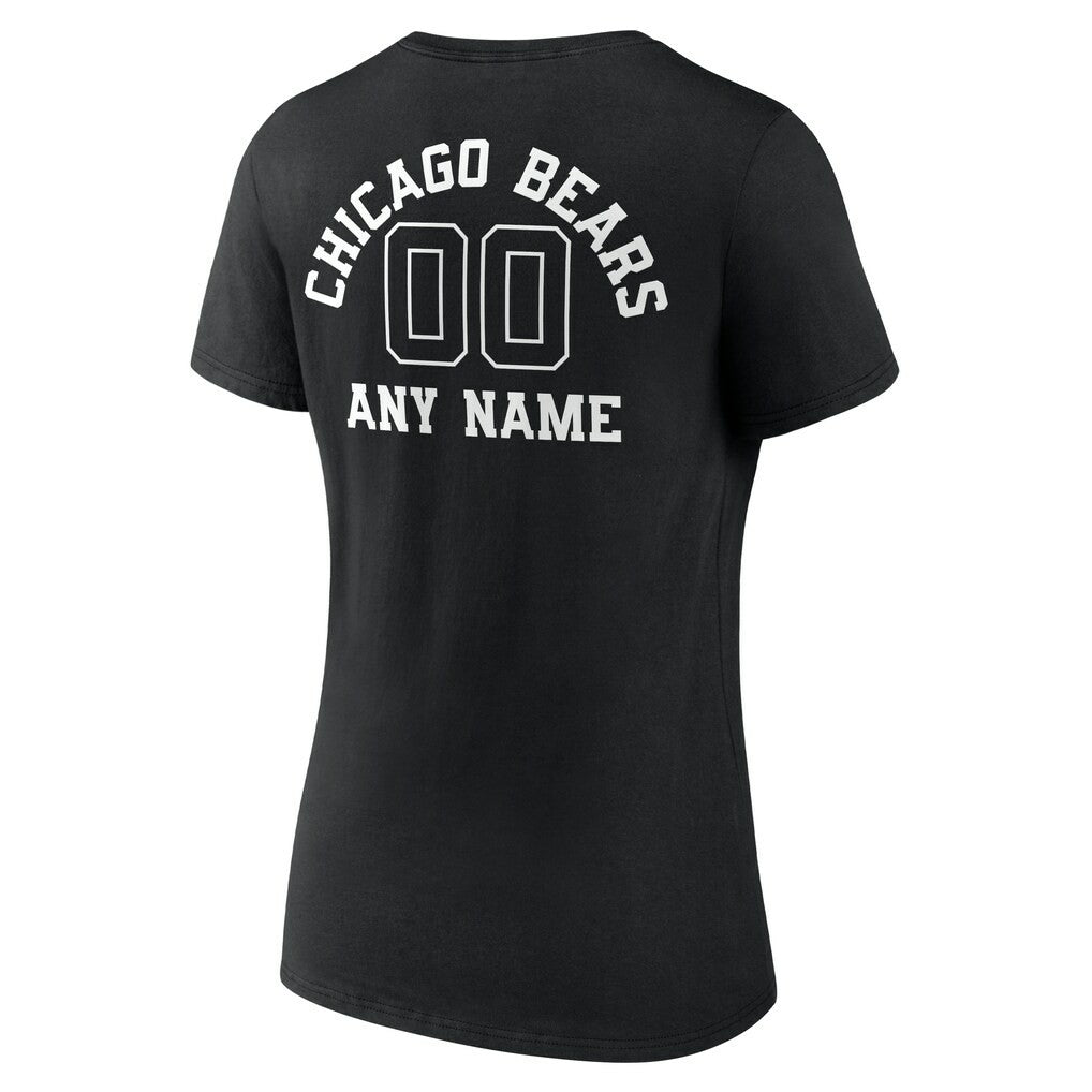 Chicago Bears Women's Personalized Name & Number Monochrome V-Neck T-Shirt Black - NFL