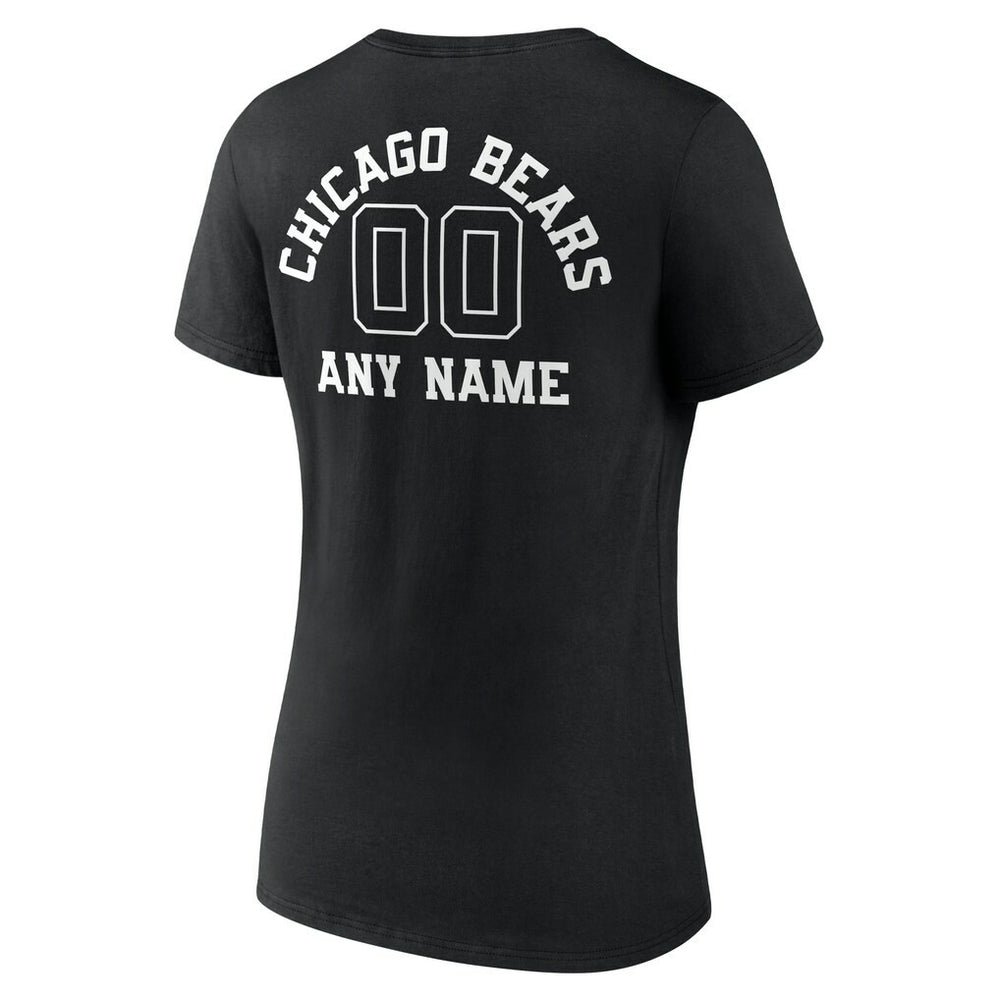 Chicago Bears Women's Personalized Name & Number Monochrome V-Neck T-Shirt Black - NFL