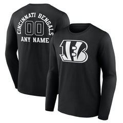 Cincinnati Bengals Personalized Name & Number Monochrome Long Sleeve T-Shirt Black - NFL