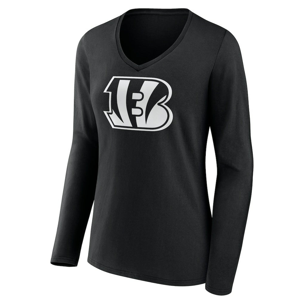 Cincinnati Bengals Women's Personalized Name & Number Monochrome Long Sleeve V-Neck T-Shirt Black - NFL