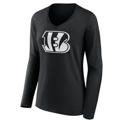 Cincinnati Bengals Women's Personalized Name & Number Monochrome Long Sleeve V-Neck T-Shirt Black - NFL