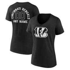 Cincinnati Bengals Women's Personalized Name & Number Monochrome V-Neck T-Shirt Black - NFL