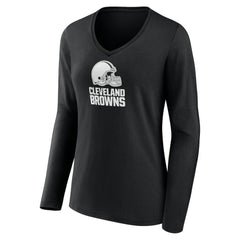 Cleveland Browns Women's Personalized Name & Number Monochrome Long Sleeve V-Neck T-Shirt Black - NFL