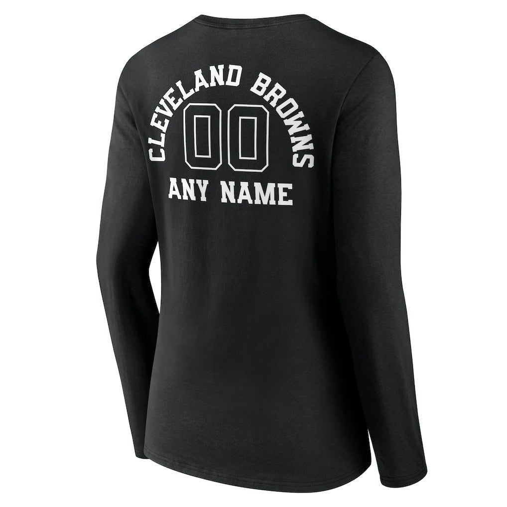 Cleveland Browns Women's Personalized Name & Number Monochrome Long Sleeve V-Neck T-Shirt Black - NFL