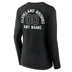 Cleveland Browns Women's Personalized Name & Number Monochrome Long Sleeve V-Neck T-Shirt Black - NFL