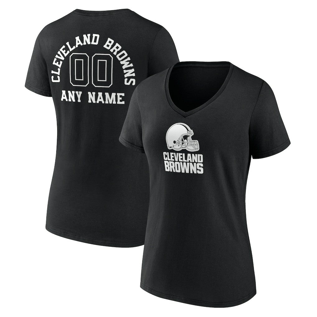Cleveland Browns Women's Personalized Name & Number Monochrome V-Neck T-Shirt Black - NFL