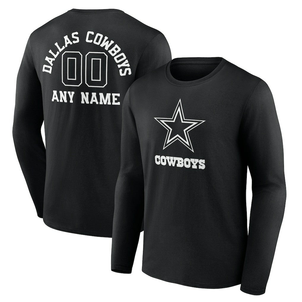 Dallas Cowboys Personalized Name & Number Monochrome Long Sleeve T-Shirt Black - NFL
