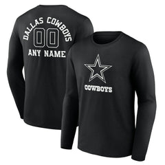 Dallas Cowboys Personalized Name & Number Monochrome Long Sleeve T-Shirt Black - NFL