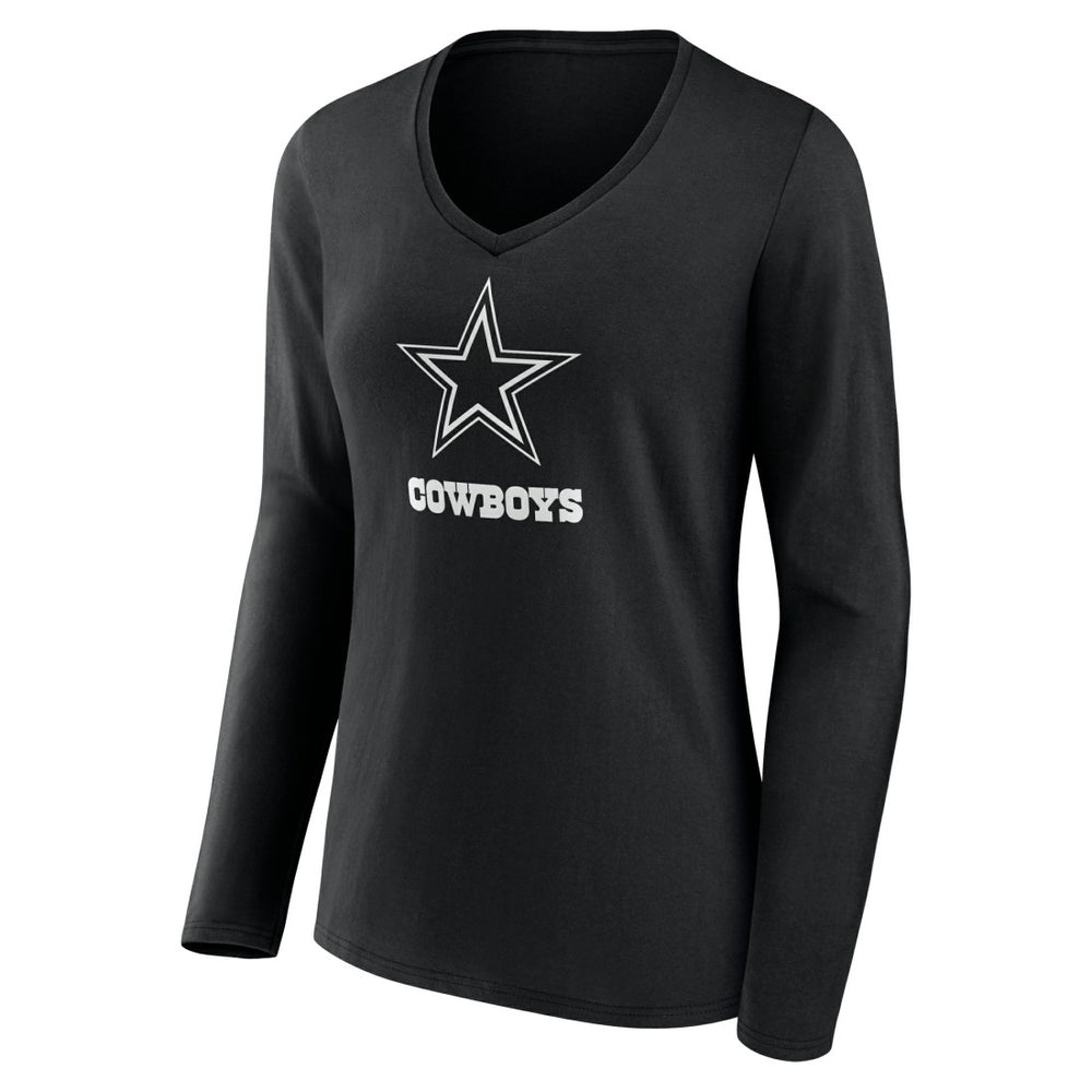 Dallas Cowboys Women's Personalized Name & Number Monochrome Long Sleeve V-Neck T-Shirt Black - NFL