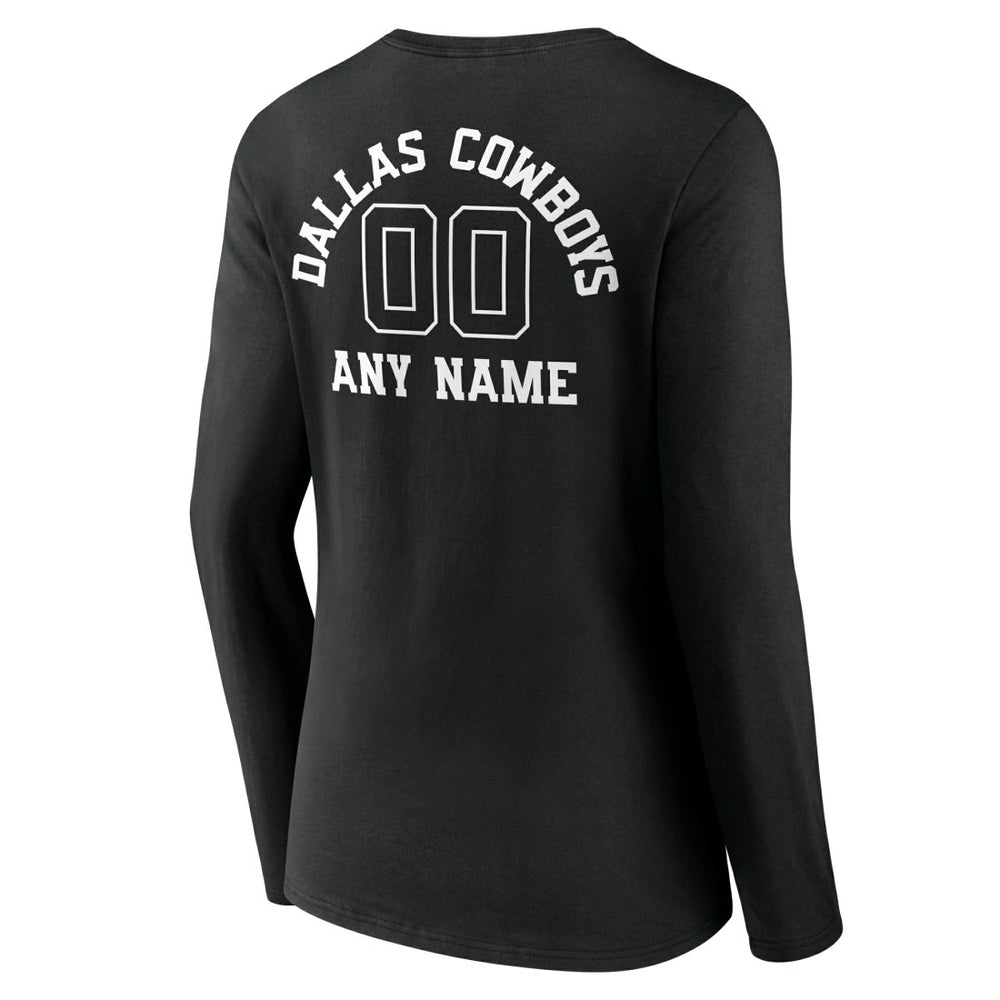 Dallas Cowboys Women's Personalized Name & Number Monochrome Long Sleeve V-Neck T-Shirt Black - NFL