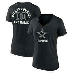 Dallas Cowboys Women's Personalized Name & Number Monochrome V-Neck T-Shirt Black - NFL
