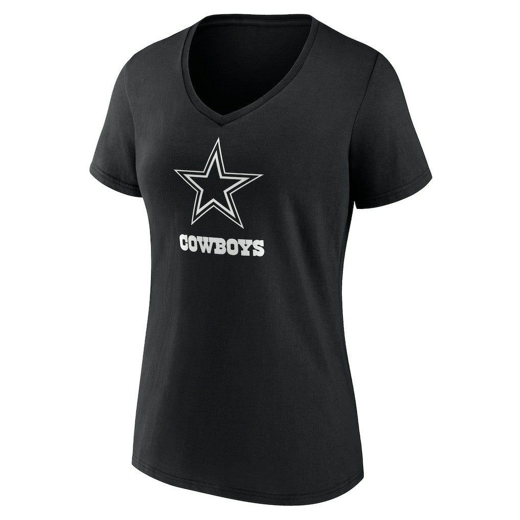 Dallas Cowboys Women's Personalized Name & Number Monochrome V-Neck T-Shirt Black - NFL